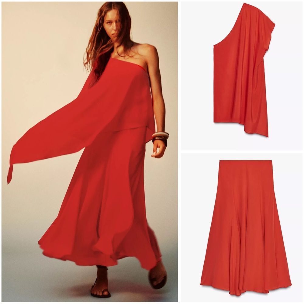 ZARA CO-ORD SET TOP AND FLARED LONG SKIRT